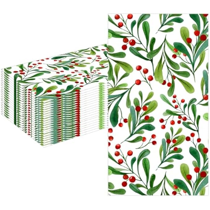 PACK OF 40 CHRISTMAS NAPKINS, CHRISTMAS BERRIES PAPER NAPKINS FOR CHRISTMAS, WINTER PARTY, BIRTHDAY, TABLE DECORATION CELEBRATION - Image 1